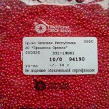 94190  Бисер чешский Preciosa 10/0,  красный радужный, 1-я категория, 50гр