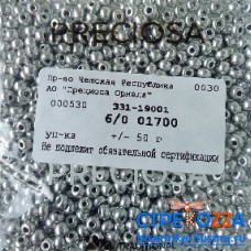 01700 Бисер Чехия круглый 6/0, серебро металлик, 50гр