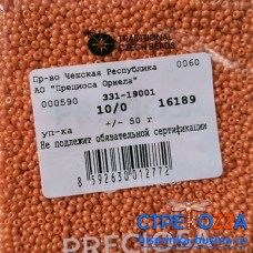 16189 Бисер Чехия круглый 10/0, яркий оранжевый,  1-я категория, 50гр
