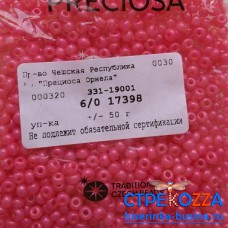 17398  Бисер Чехия круглый 6/0, розовый, 50гр