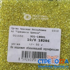 18286 Бисер чешский 10/0, лимонный, желтый огонек, 1-я категория, 50гр