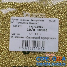 18586 Бисер Чехия круглый 10/0, металлик золото, 50гр
