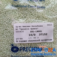 37152 Бисер Чехия круглый 10/0,  светло-зеленый жемчуг, 1-я категория,  50гр