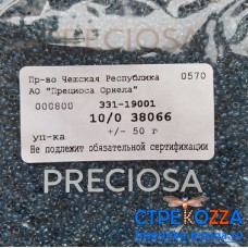 38066 Бисер Чехия круглый 10/0, прозрачный синяя линия внутри, 1-я категория, 50гр