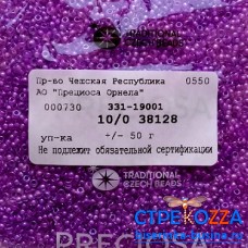 38128 Бисер Чехия круглый 10/0,  фиолетовый, прозрачный, 50гр