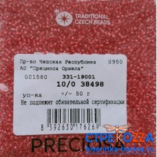 38498 Бисер Чехия круглый 10/0, прозрачный с розовым покрасом, 1-я категория, 50гр