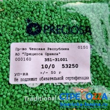 53250 Бисер чешский "рубка" 10/0, зеленый керамика,1-я категория, 50гр