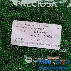 55066 Бисер Чехия круглый 10/0, зеленый, 1-я категория, 50гр
