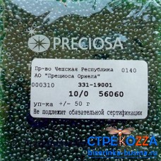56060  Бисер Чехия круглый 10/0, зеленый,  1-я категория, 50гр