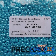 68020 Бисер Чехия круглый 6/0, голубой, жемчужный, 1-я категория, 50гр