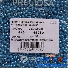 68050 Бисер Чехия круглый 6/0, голубой жемчужный, -1-я категория, 50гр