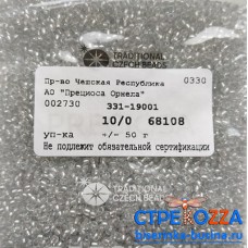 68108  Бисер Чехия круглый 10/0, прозрачный серый, 1-я категория, 50гр
