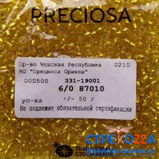 87010 Бисер Чехия круглый 6/0, желтый прозрачный, 1-я категория,  50гр
