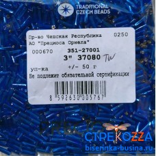 37080 TwSH Стеклярус чешский, 3", синий, крученый, 50гр