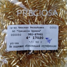 17020 Стеклярус чешский, 4", TwSH, золотистый, 50гр
